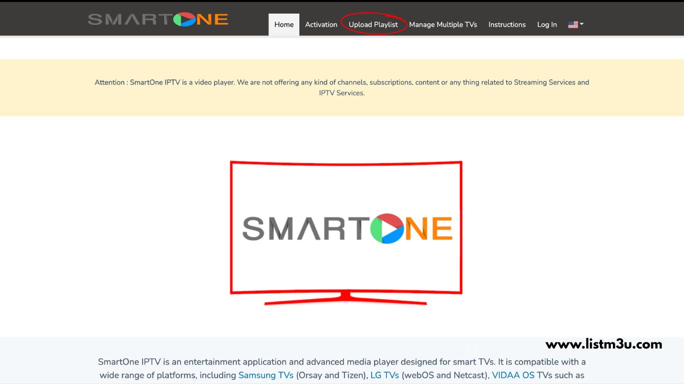 SmartOne IPTV website upload playlist option